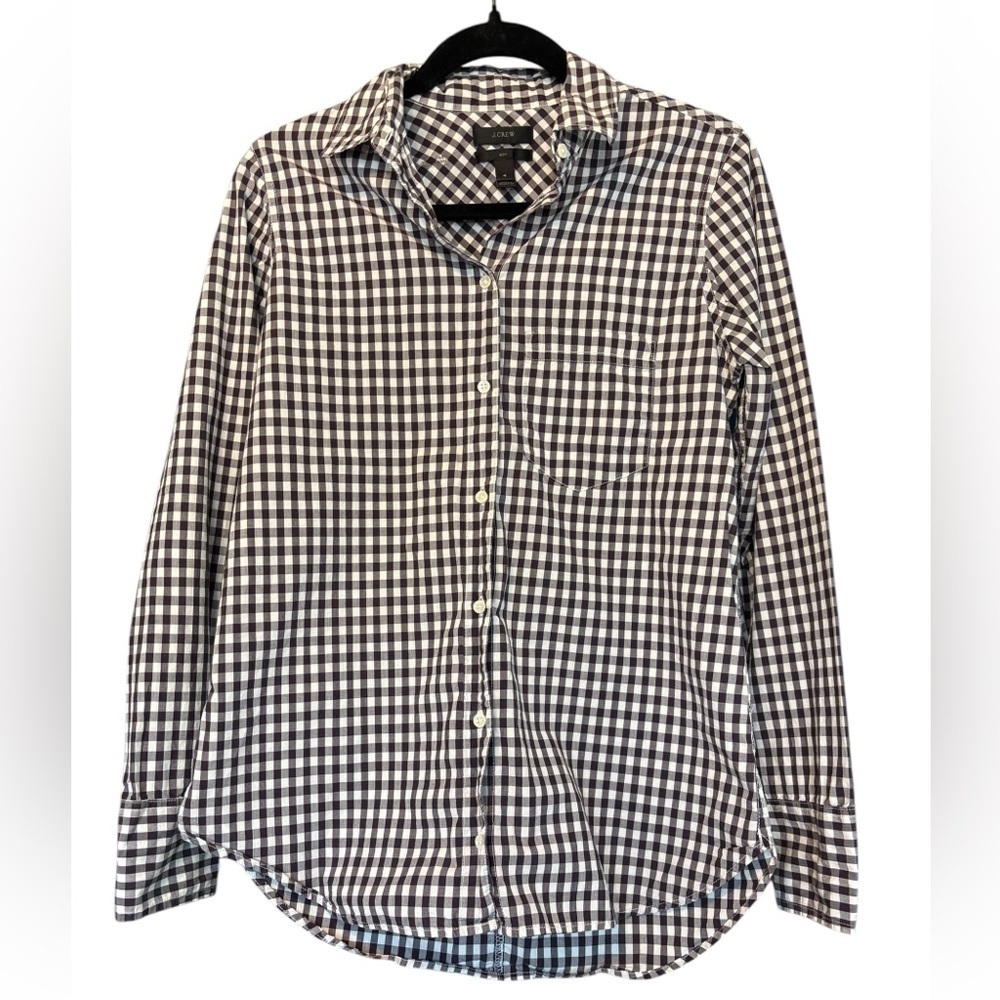 J. Crew Women's Classic Fit Boy Plaid Shirt Purple White Check Gingham Size 4